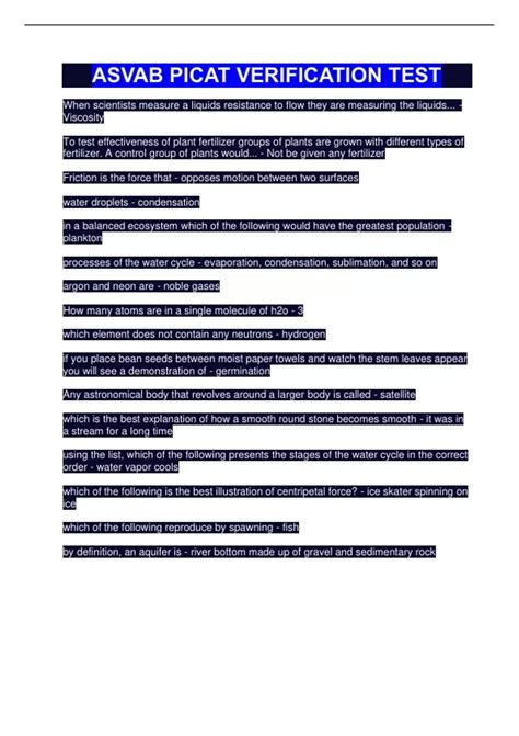 ASVAB PICAT VERIFICATION TEST - ASVAB PICAT - Stuvia US