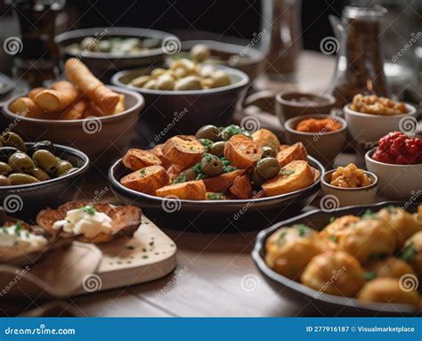 The Thrilling Tapestry of a Tapas Spread Stock Illustration ...