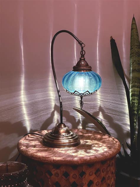 Teal Table Lamp, Bedroom Nightstand Lamp, Unique Desk Lamp, Plug in ...