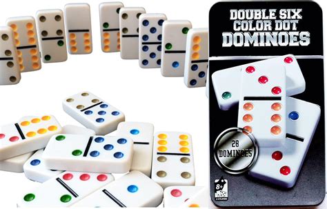 Toyshine Double 6 Color Dot Dominoes Game Set, Classic 28 Pieces in Tin ...