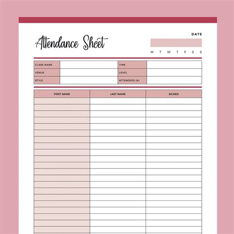 Image result for Class Attendance Sheet