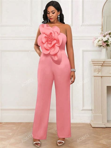 One Shoulder Stereo Flower Jumpsuit | SHEIN USA
