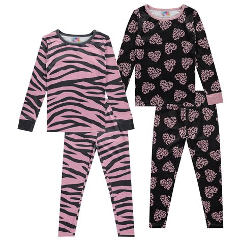 Btween Comfortable 4-Piece Girls' Pajama Sets with Long Sleeve Tops and ...