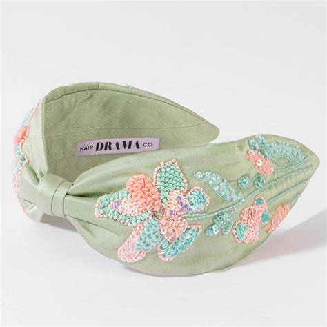 Flora Embellished Knotted Hair Band - Sage – Hair Drama Company