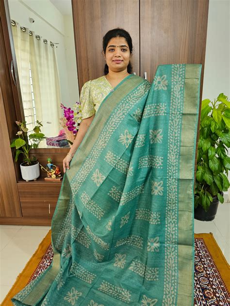 Bhagalpuri Silk Viscous Sarees with Batik Pattern - Sea Green – Looms ...