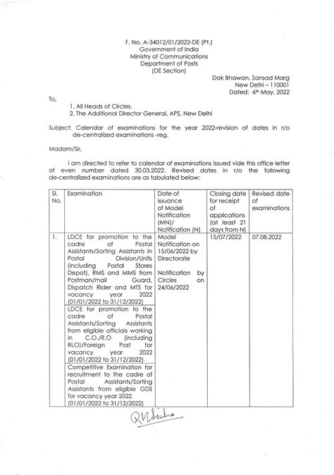 Revised DOP Exam Calendar 2022 | Revised Exam Calendar for LDCE PA/SA ...