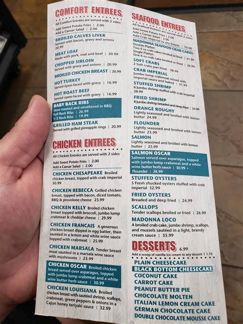 Menu at Madonna Seafood Restaurant, USA