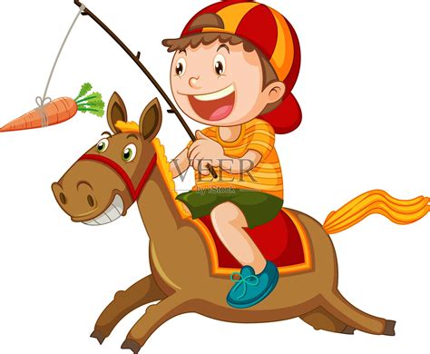 骑着马的男孩在钓胡萝卜插画图片素材_ID:425252404-Veer图库