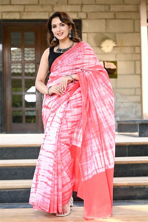 Red color tie die print pure cotton saree – Jaipur Tex