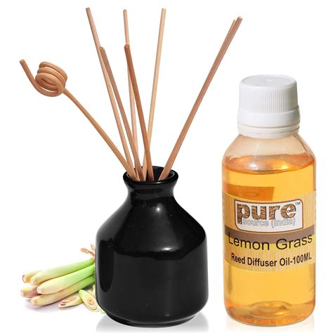 Pure Source India Aroma Reed Diffuser with Ceramic Pot Combo Pack Lemon ...
