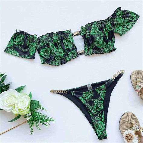 Buy Printed Off Shoulder Bikini Women Swimwear Female Swimsuit Two ...