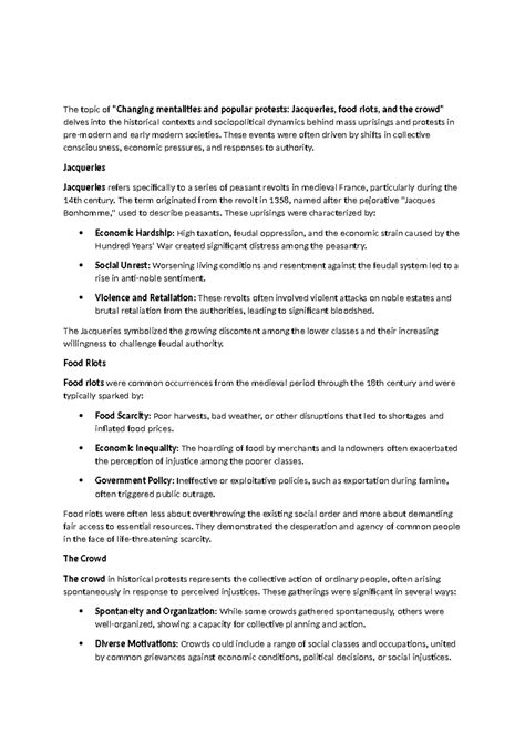 Changing mentalities and popular protests Jacqueries, food riots, and ...