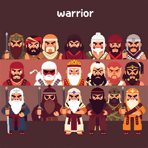 Diverse warrior in 4 bit pixel art grid simple 4 bit pixelated style ...