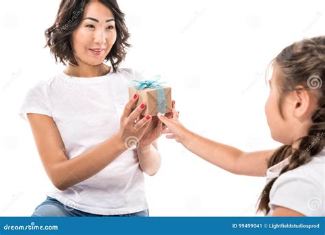 Mother and Daughter with Gift Box Stock Image - Image of child, holiday ...