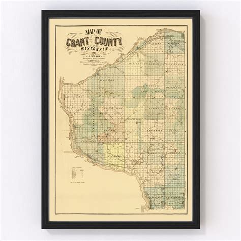 Grant County Map 1857, Vintage Grant County Map, Old Grant County ...