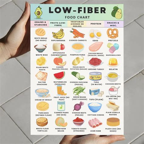 Low Fiber Food Chart, Low Fiber Grocery List Printable, Low Fiber Food List, Low Residue Grocery ...