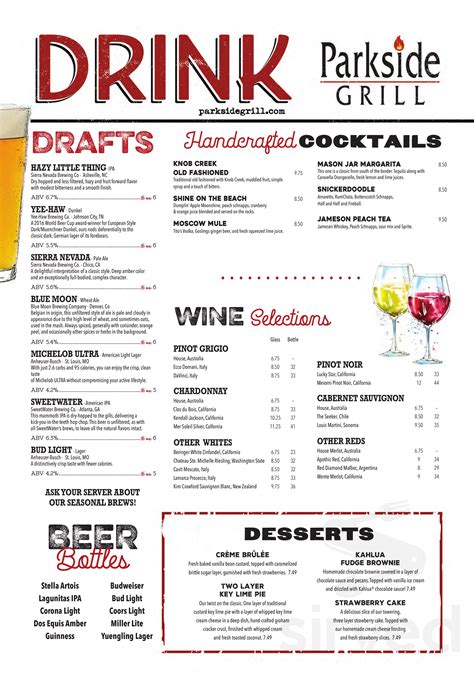 Menu for Parkside Grill in Knoxville, TN | Sirved