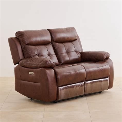 Buy Blake Half Leather 2-Seater Electrical Recliner - Brown from Home ...
