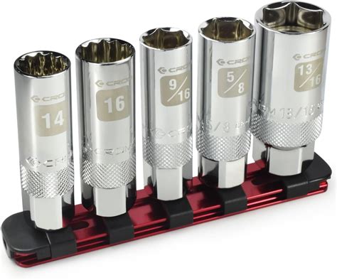 CROM Magnetic Spark Plug Socket Set - 5 Piece 3/8" Drive Spark Plug ...