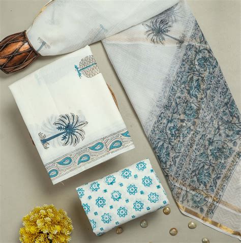 Premium Hand-Block Printed Cotton Suit Set with Kota Doria Dupatta (KD ...