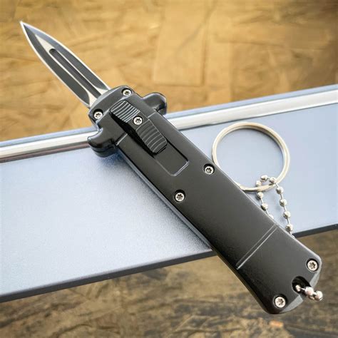 Black Mini Stiletto OTF Knife Keychain - MEGAKNIFE