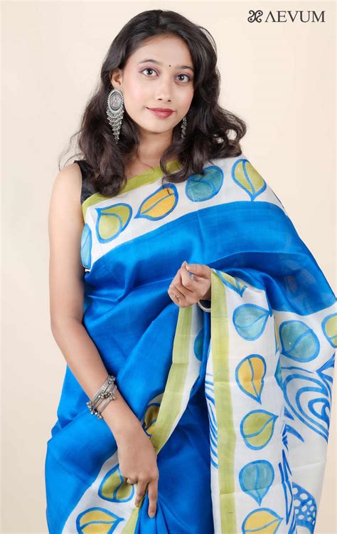 Bishnupur Hand Painted Pure Silk Saree with Silk Mark and Blouse Piece ...