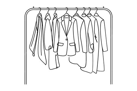 Clothing rack with various garments in a line art style | Premium Vector