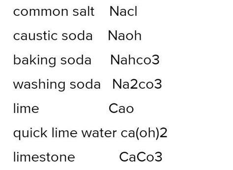 Write chemical formula of the following important compounds: Common ...