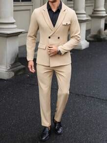 Manfinity Bizformal Men 2pcs Solid Color Double Breasted Suit Set ...