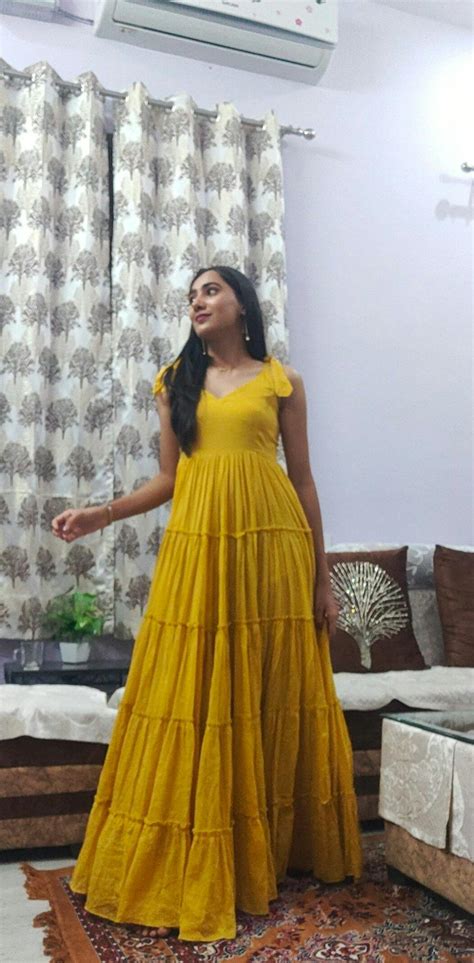 Buy Bunaai Rylee Yellow Cotton Maxi Dress For Women Online