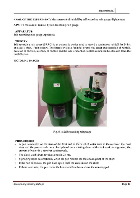 Exp-5: Self-Recording Rain Gauge Measurement Techniques - Studocu