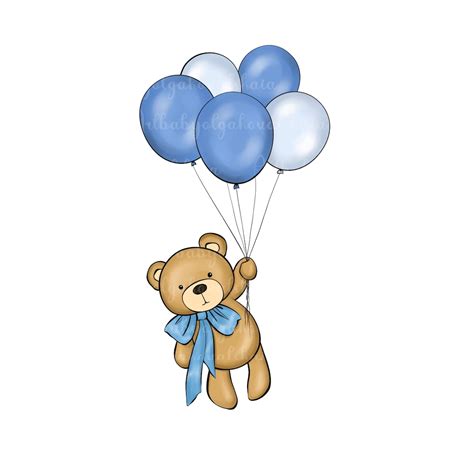 Teddy Bear Clipart PNG, Blue Balloons, Baby Shower Boy, Digital ...
