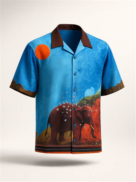 Buy Sky Blue Safari Art Printed Cuban Collar Oversized Shirt Online ...