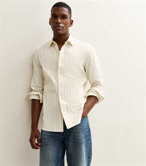Off White Relaxed Fit Fine Stripe Woven Overshirt | New Look