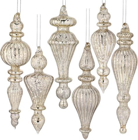 Suttmin 6 Pcs Crystal Glass Finial Christmas Ornaments Large Hanging ...