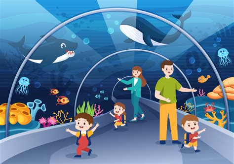 Aquarium Template Hand Drawn Cartoon Flat Illustration with Family and ...