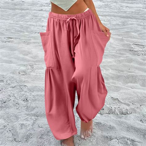 Tall Linen Pants Women Plus Size Wide Leg Elastic Waist Ankle Length ...