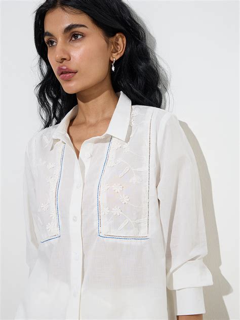 Buy Bombay Paisley Ivory Floral Embroidered Cotton Shirt from Westside