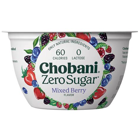 Chobani Non-Fat Greek Yogurt, Zero Sugar Mixed Berry 5.3 oz Cup ...