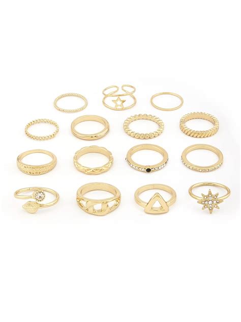 ZAVERI PEARLS Set of 15 Gold Tone Contemporary Stackable Rings For ...