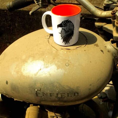 "Albert Mug On Enfield": Red Craft (4x3) by Rithika Kumar | ArtZolo.com