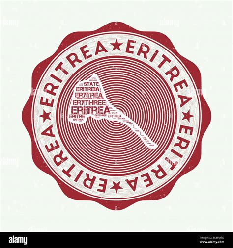 Eritrea seal. Country round logo with the shape of Eritrea and the country name in multiple ...