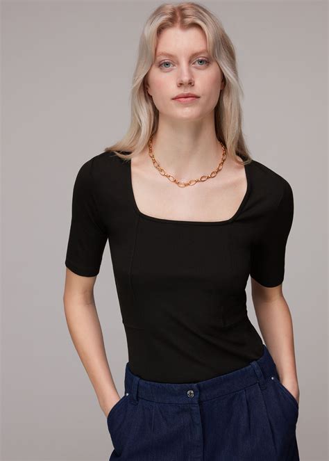 Black Square Neck T-Shirt | WHISTLES | Whistles UK