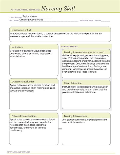 Apical Pulse Template - ACTIVE LEARNING TEMPLATES Nursing Skill STUDENT ...