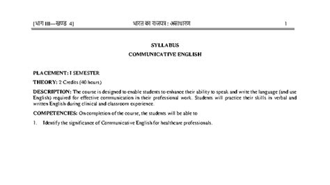 Syllabus for Communicative English & Nursing Foundations I - I Semester ...