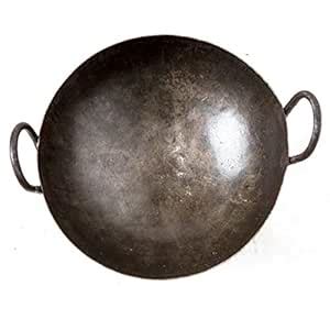 Buy BRRL Hand Hammered Iron Loha Lokhand Kadhai Large Heavy Wok Cooking ...