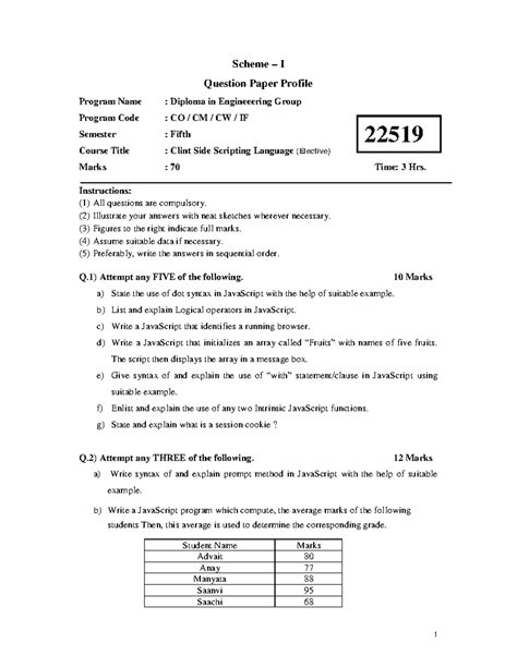 22519 clint side scripting language elective - Question Paper Profile ...