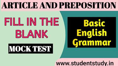 Article and Preposition MCQ Test | Basic English Grammar set-1 | Fill ...