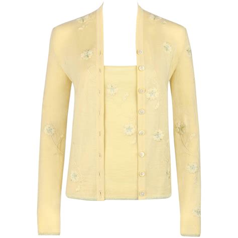 GIVENCHY Couture S/S 1998 ALEXANDER MCQUEEN Pale Yellow Floral Cardigan ...