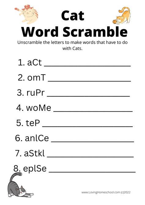 Cat Word Scramble Printables - LovingHomeschool.com